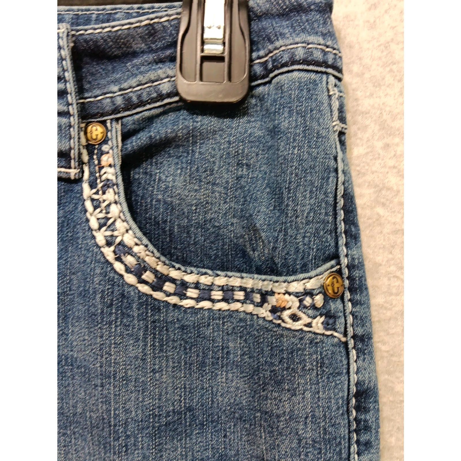 Bell VINTAGE Rockin' C Flare Leg Jeans 32 High-Rise Embroidered Stretchy Med Wash Bell Bottom Size 24" / US 00 / IT 34 - 5 Thumbnail