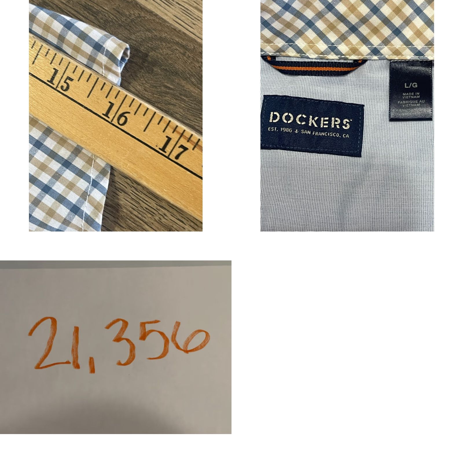 Dockers DOCKERS Shirt Men's Large Brown White Blue Check Button Up Long Sleeve Size US L / EU 52-54 / 3 - 8 Thumbnail