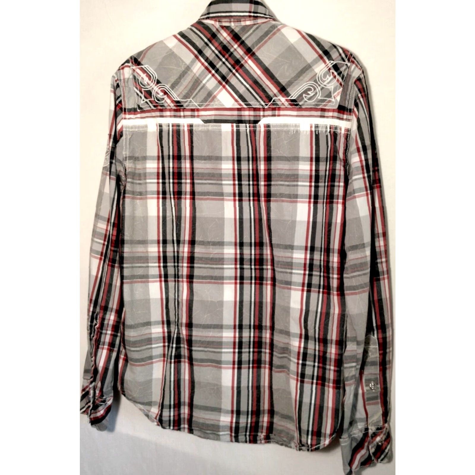 Affliction Affliction Black Premium Shirt Medium Gray Red Black Plaid Button Embroidered Size US M / EU 48-50 / 2 - 2 Thumbnail