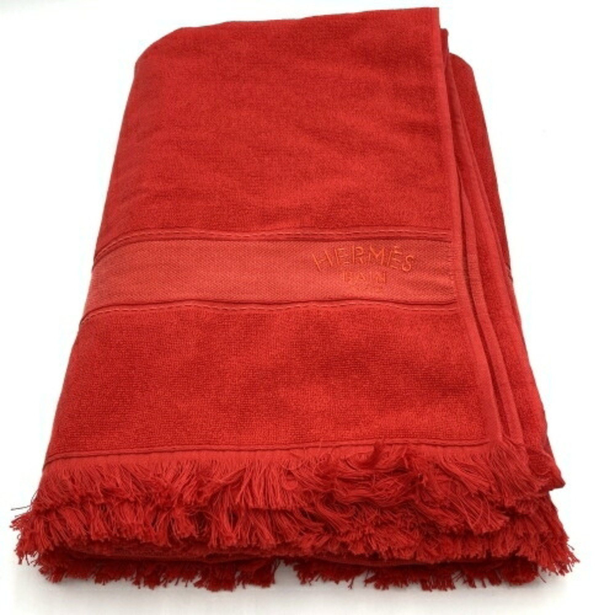 image of Hermes Blanket Towel Stole Red Cotton Women's Men's Accessories Fashion Used Itkyhw0Whbhs in Red Co