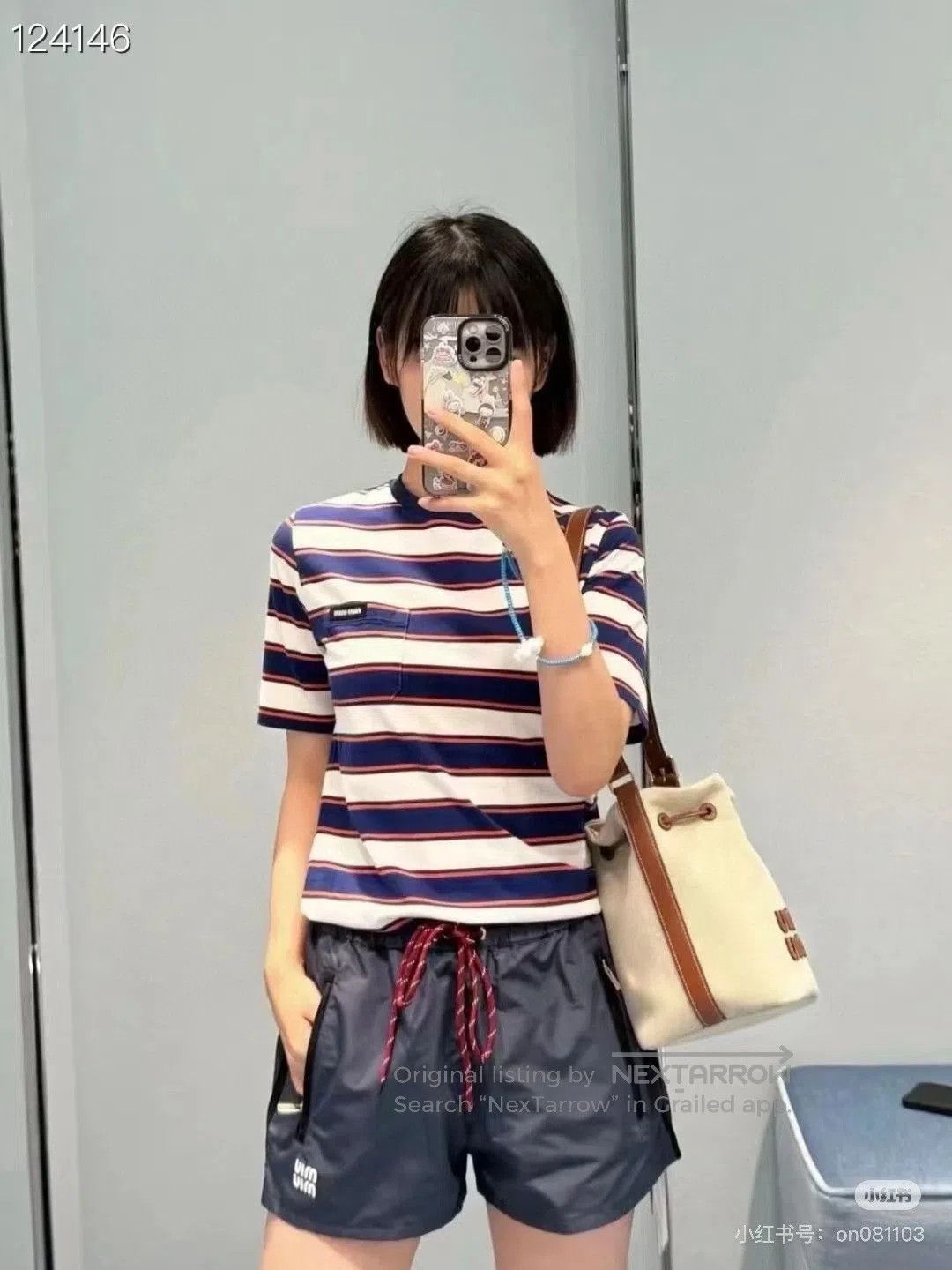 Miu Miu Miu Miu Blue White Striped T. Size L / US 10 / IT 46 - 6 Thumbnail