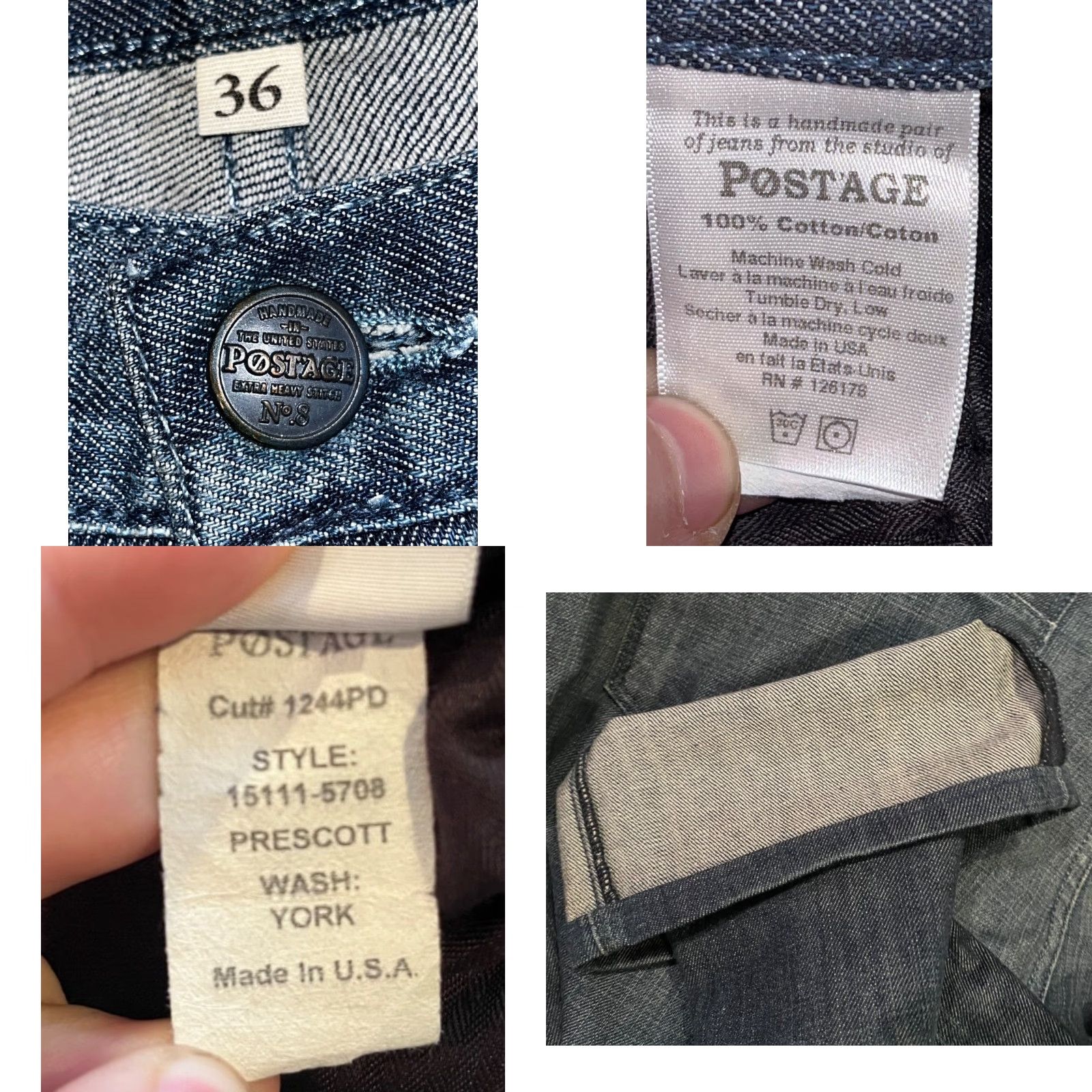 Denime VINTAGE Post’age Prescott 1244PD Jeans Selvedge Denim 36x30 Straight Fit Jeans Blue Mens Size US 36 / EU 52 - 8 Thumbnail