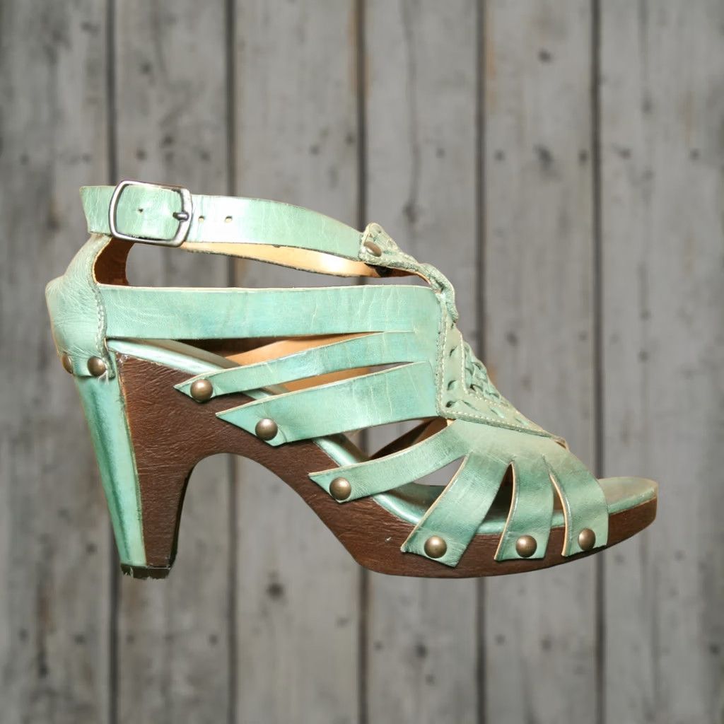 Bed Stu BED STU Seafoam Blue Gladiator Sandals High Heel Peep Toe Buckle 6 Women Leather Sandal Size 6_Blue 3-3.9in Gladiator Women Sandal Size 6 Size US 6 / IT 36 - 1 Thumbnail