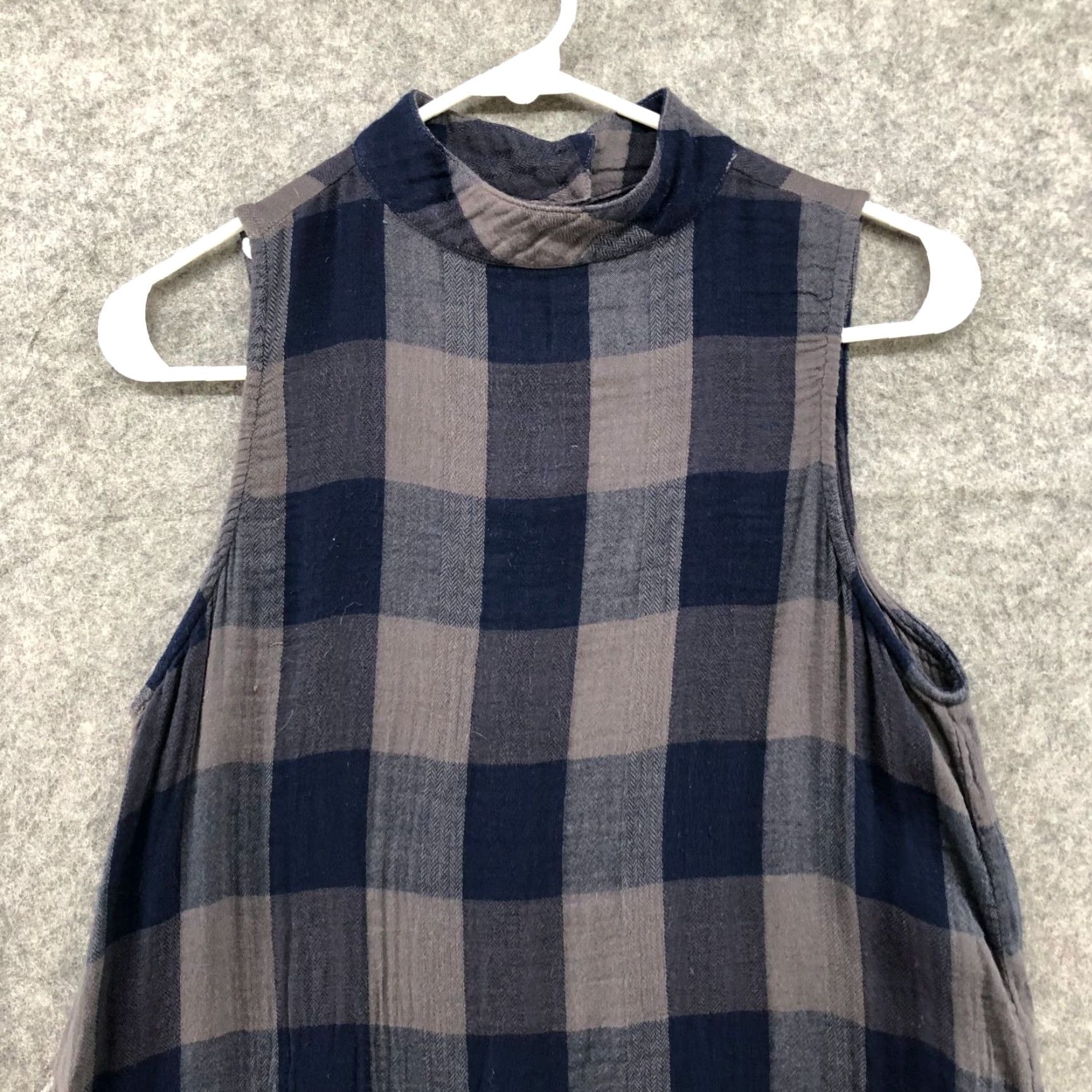 CLOT Cloth & Stone Plaid Mini Dress Sleeveless XS Gray Gauze Mock Neck Casual Womens Dress Size XS / US 0-2 / IT 36-38 - 3 Thumbnail
