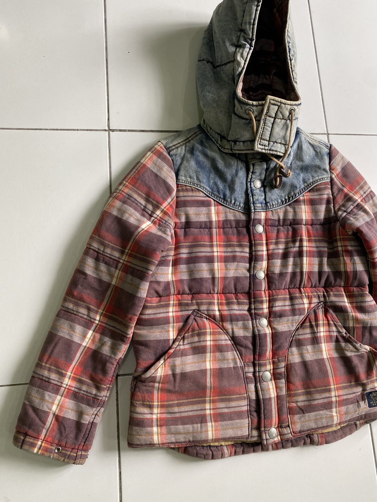 If Six Was Nine × Japanese Brand 90s Cube sugar authentic Down plaid Hoodie Button Jacket Size US M / EU 48-50 / 2 - 3 Thumbnail