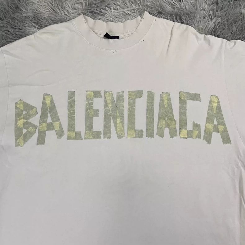 Balenciaga Balenciaga White duct tape short sleeve T-shirt with textu Size US L / EU 52-54 / 3 - 6 Thumbnail