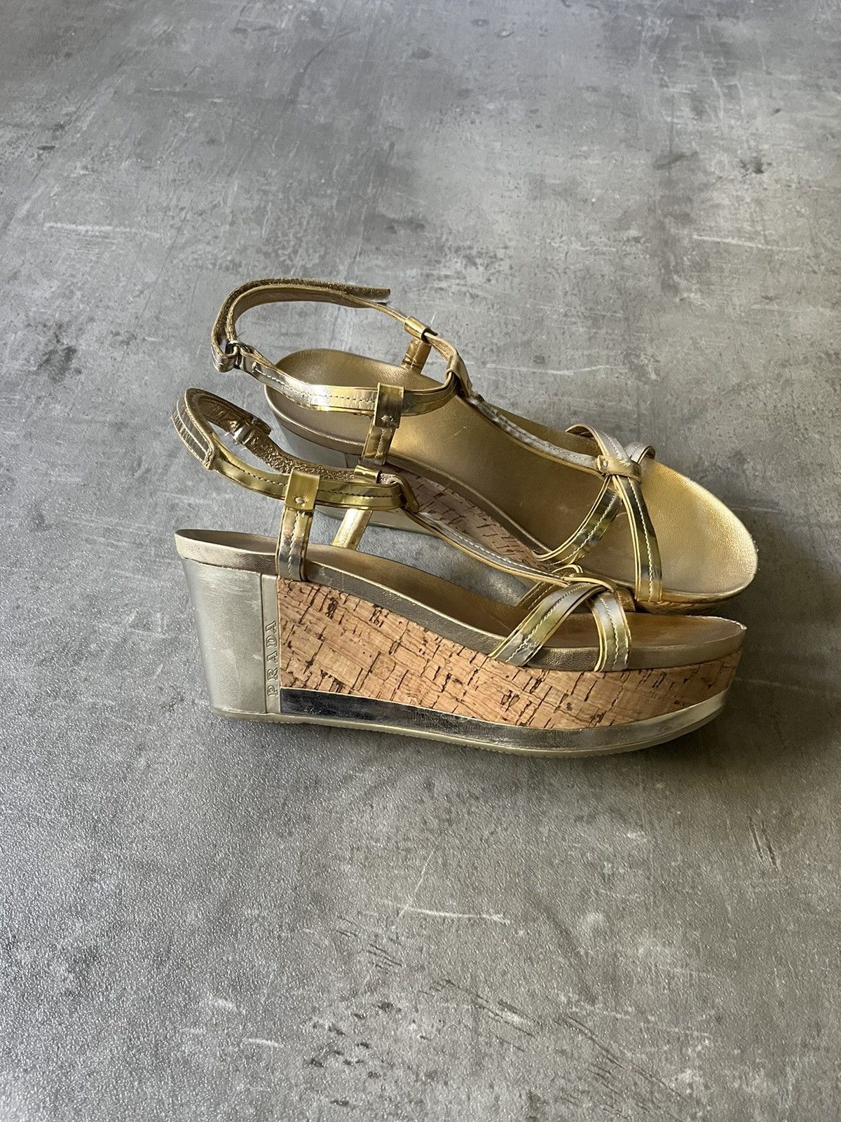 Prada platform sandals gold women shoes