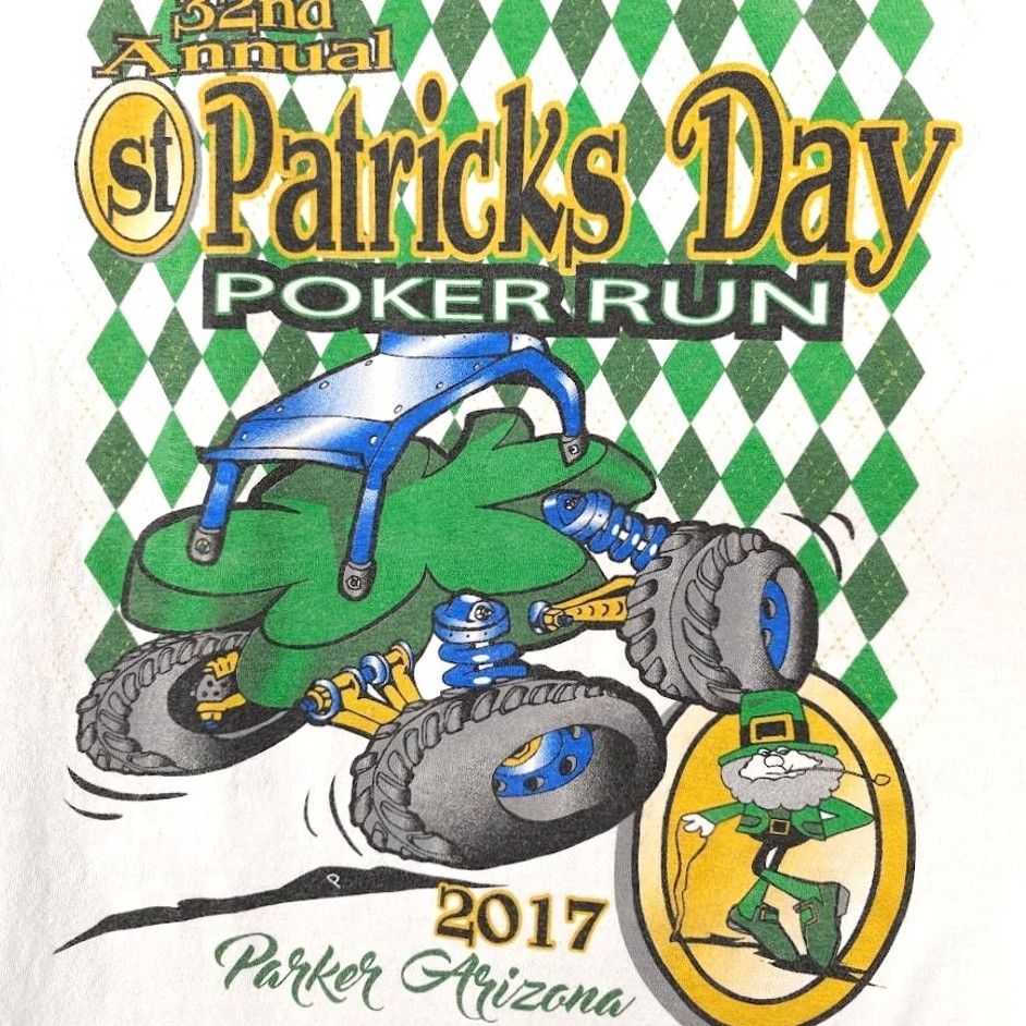 Gildan St Patricks Day Poker Run T Shirt Mens Size 2XL White 2017 Arizona Off Roading Gildan Cotton Short Sleeve Crew Neck Vintage: No Size US XXL / EU 58 / 5 - 5 Thumbnail