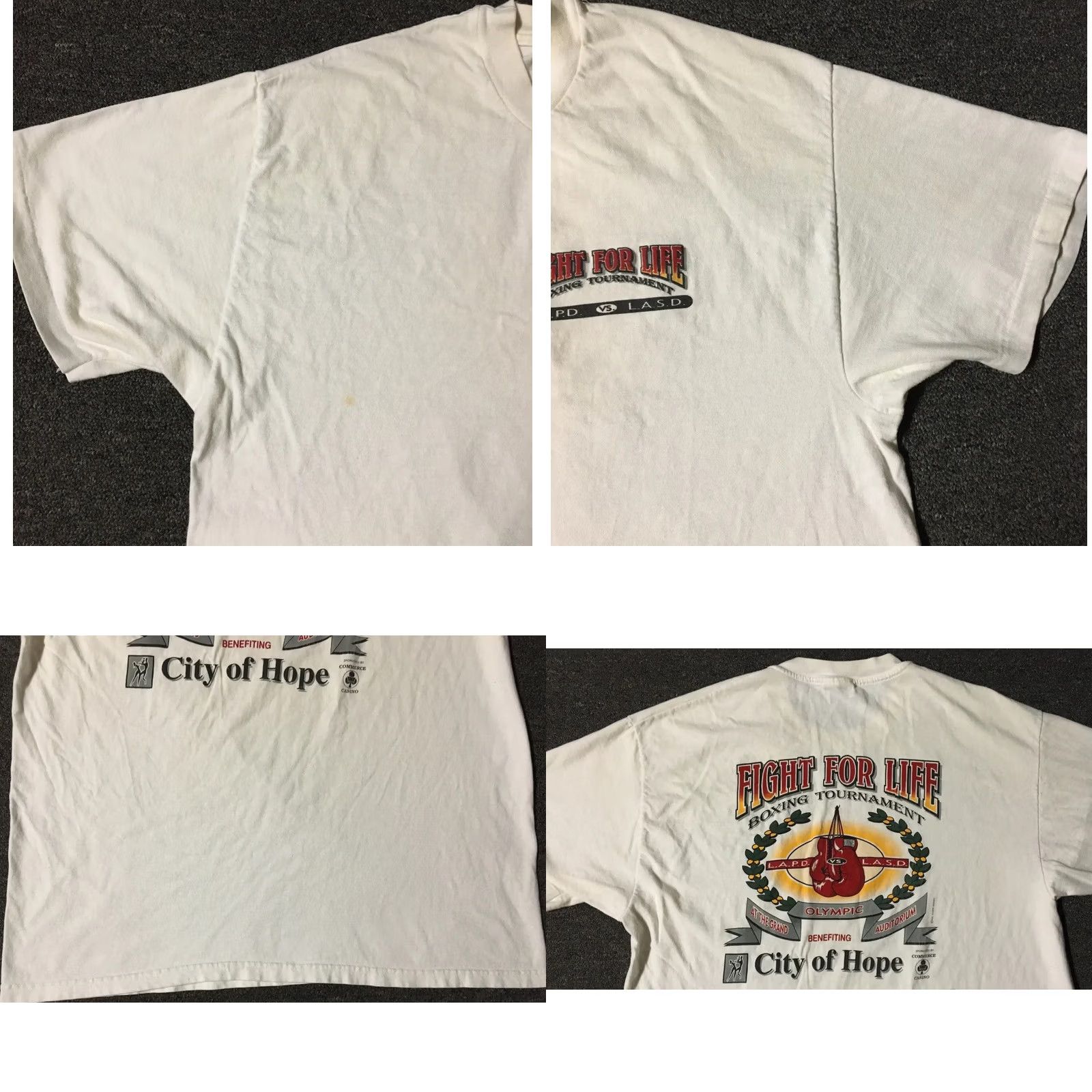 Vintage VINTAGE Fight For Life LAPD VS LASD Boxing Shirt XL White Police Cop Grunge 90s 80s USA California Mens Graphic Tee Size US XL / EU 56 / 4 - 8 Thumbnail