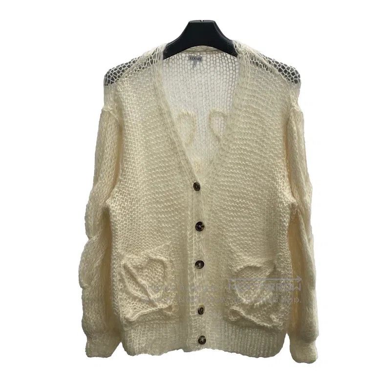 Loewe Beige logo single-breasted knit cardigan