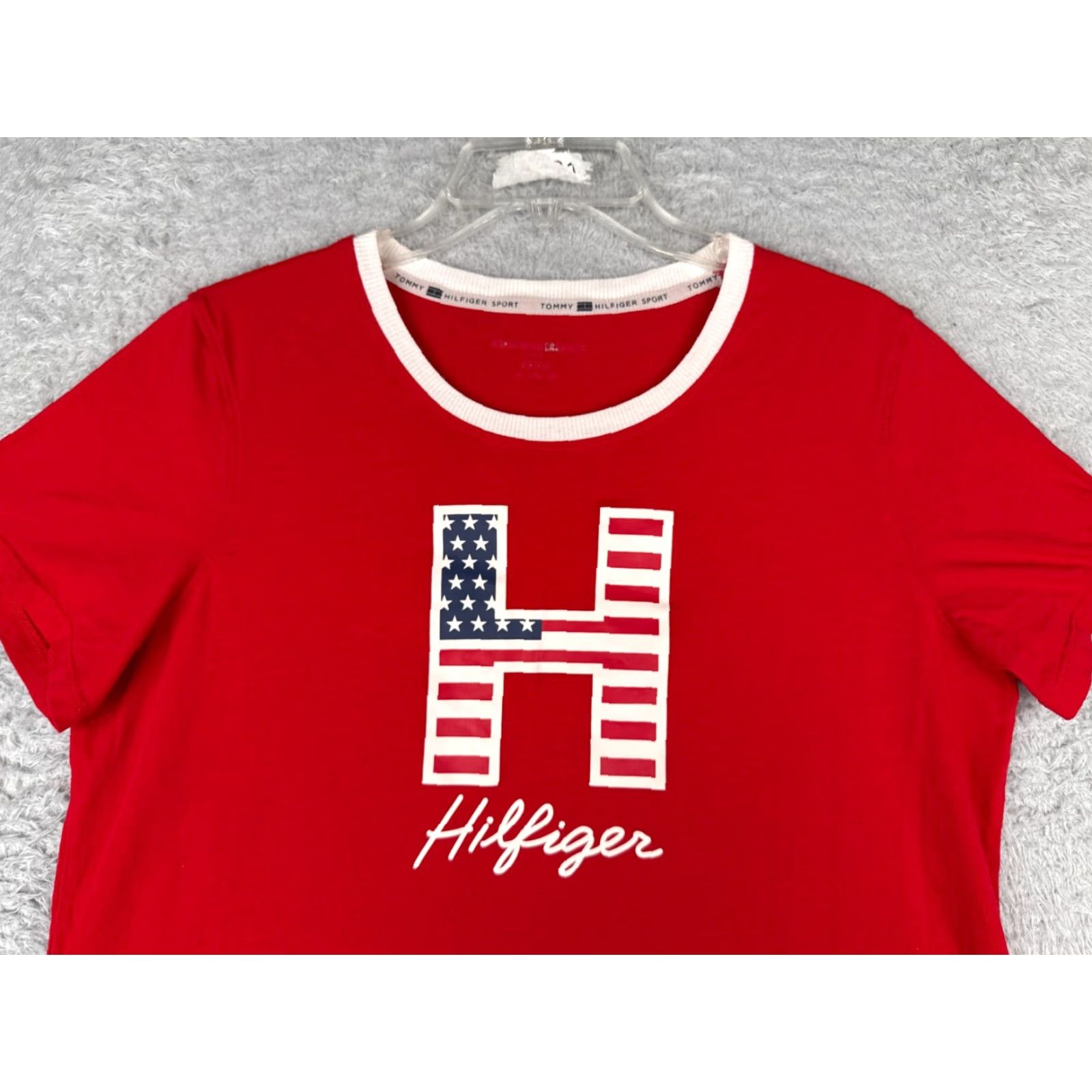 Tommy Hilfiger VINTAGE Tommy Hilfiger Shirt Women M Red USA Flag Crew Neck Cotton Blend Logo T-Shirt Mens Womens Not applicable Size M / US 6-8 / IT 42-44 - 4 Thumbnail