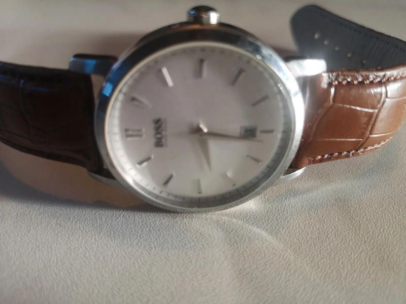Designer Boss Hugo men's brown leather strap watch Size ONE SIZE - 2 Thumbnail