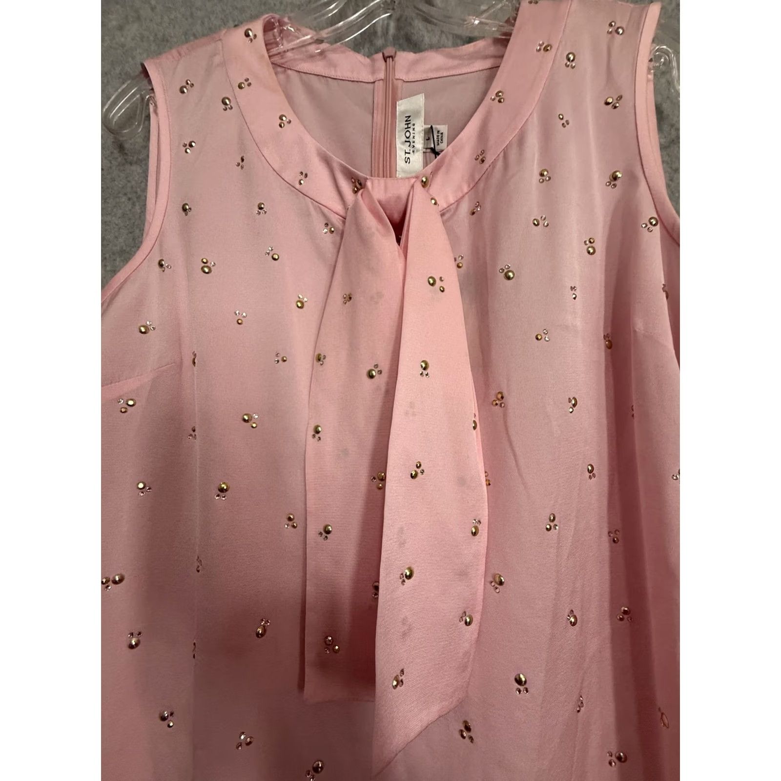St. John VINTAGE St. John Evening Blouse Womens L Pink Rhinestone Sleeveless Tie Neck Top Size L / US 10 / IT 46 - 3 Thumbnail