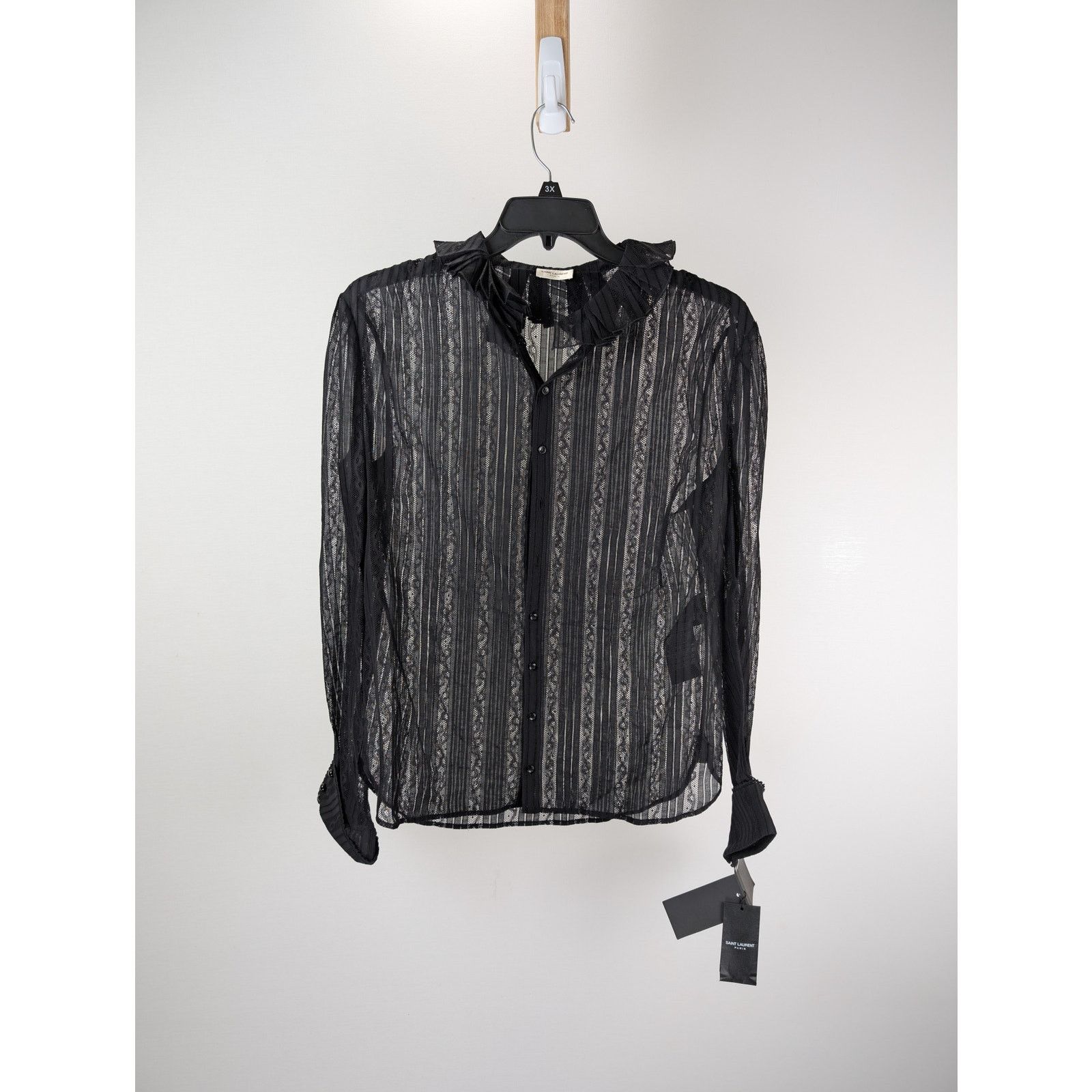 Saint Laurent Paris o1rshd1 Chemise Blouse Femme Dentelle Galon Shirt in Black Size US M / EU 48-50 / 2 - 1 Thumbnail