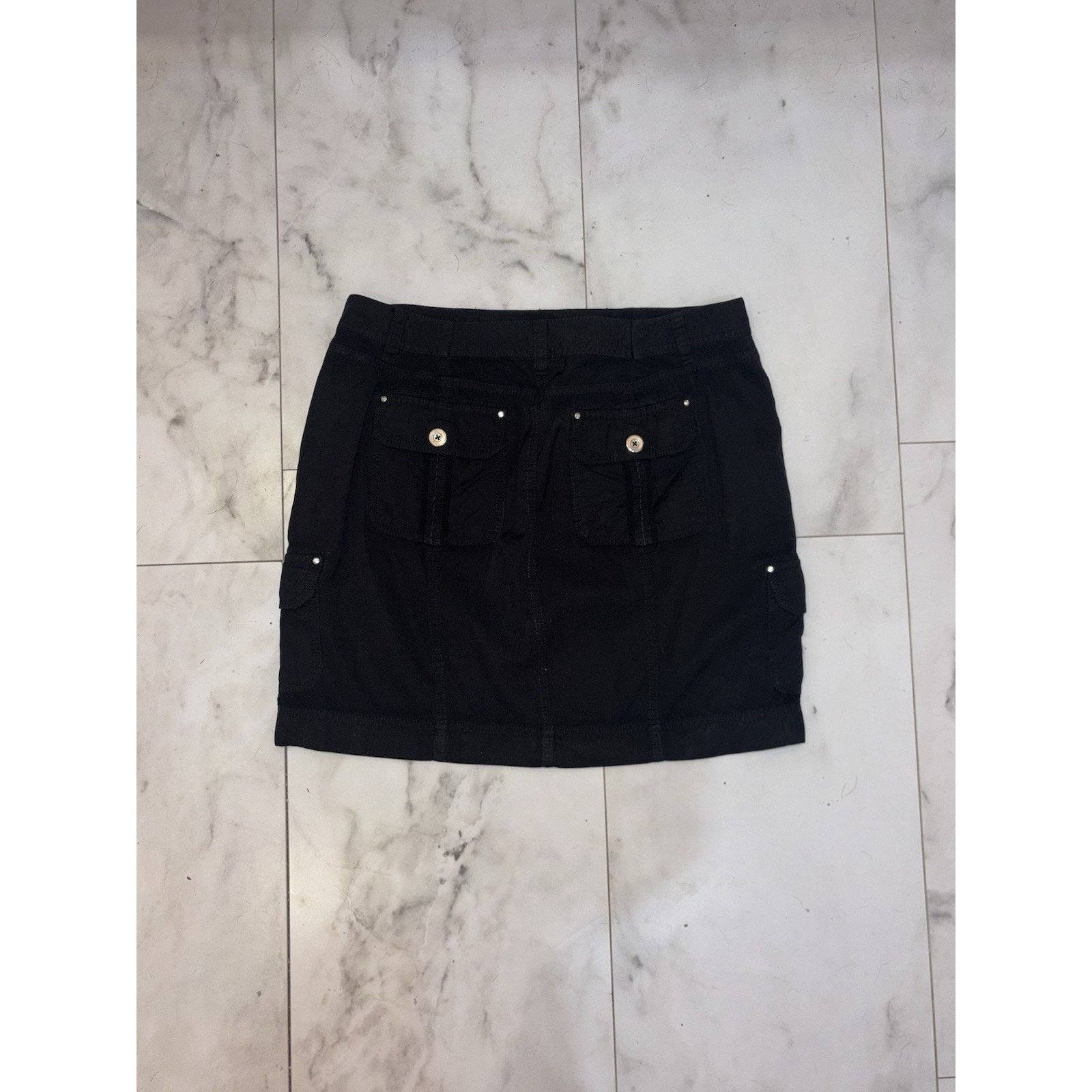 White House Black Market Y2K Black Cargo Mini Skirt Silver Hardware Pockets Goth Sz M Size 29" - 6 Thumbnail