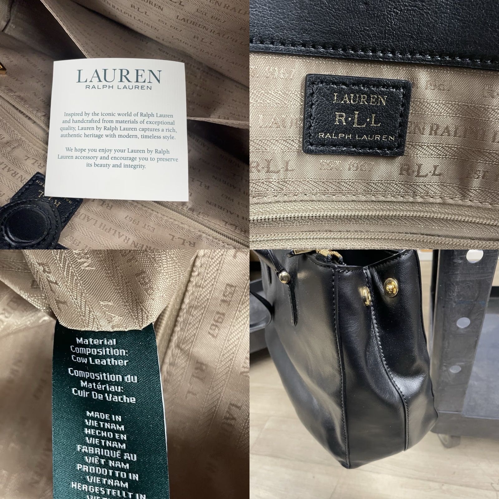 Doublet Lauren Ralph Lauren Bag Black Leather Newbury Double Zip Crossbody Gold Tote Medium Size ONE SIZE - 8 Thumbnail