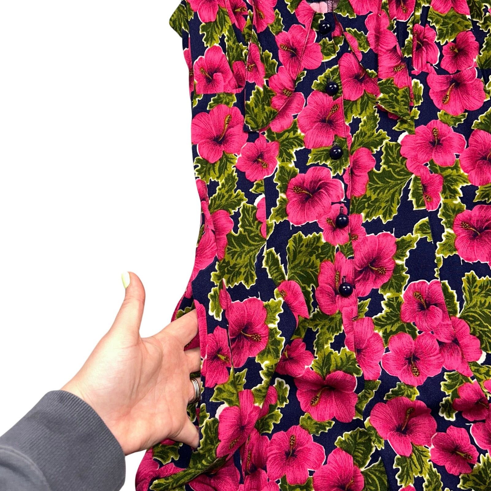 Vintage 80s 90s Vintage Floral Wide Leg Jumpsuit Pink Blue Small Size 28" / US 6 / IT 42 - 6 Thumbnail