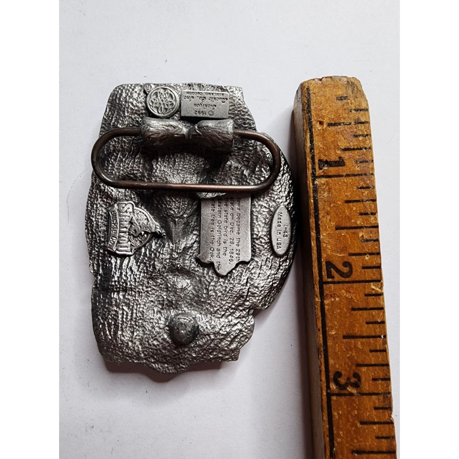 Vintage VINTAGE 1992 IOWA STATE Pewter BELT BUCKLE Siskiyou Men Rockabilly Silver Belt Buckle 1990s Flags & Political Size ONE SIZE - 4 Thumbnail
