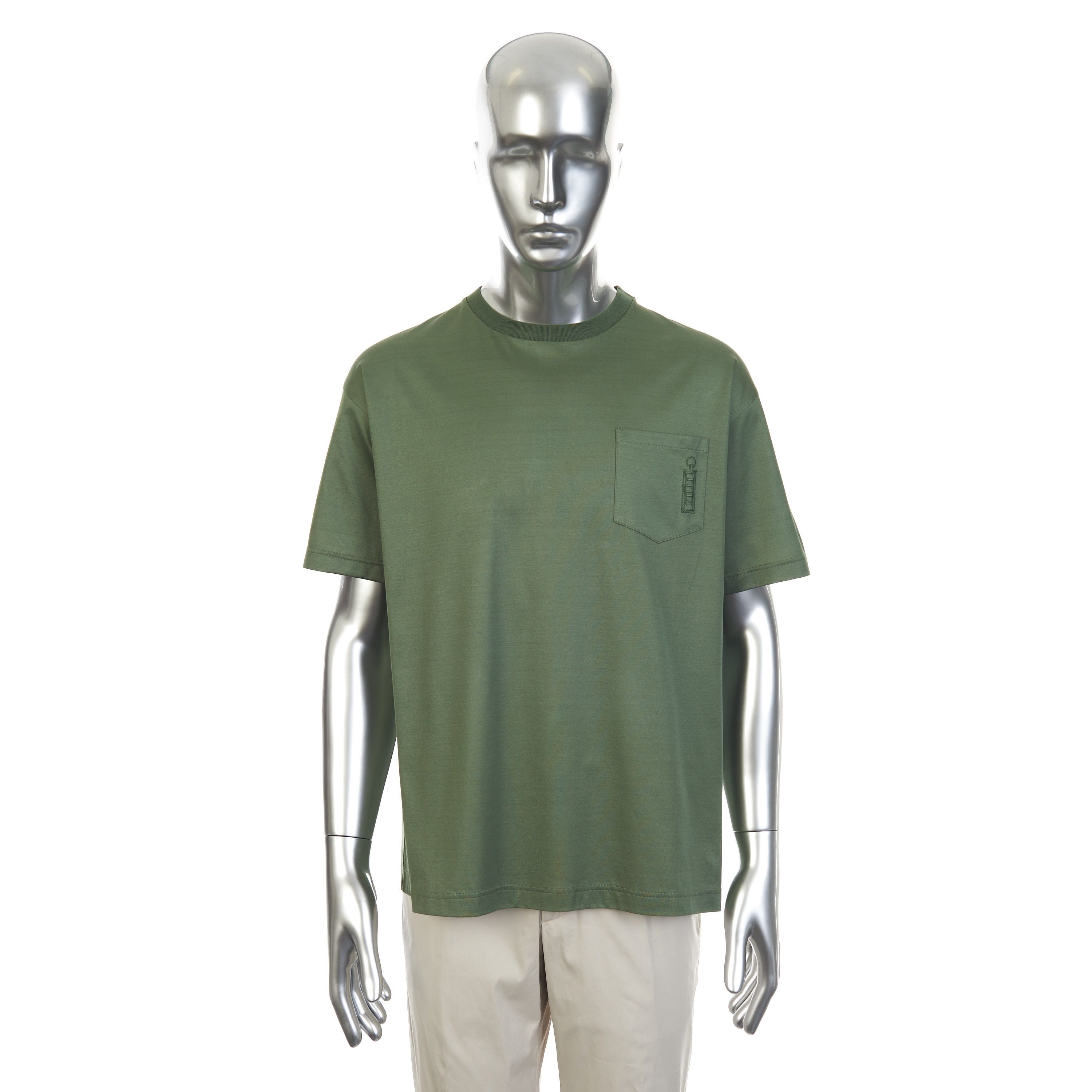 Zilli Thyme Green Zilli Chest Pocket Cotton T-Shirt Size US M / EU 48-50 / 2 - 1 Thumbnail