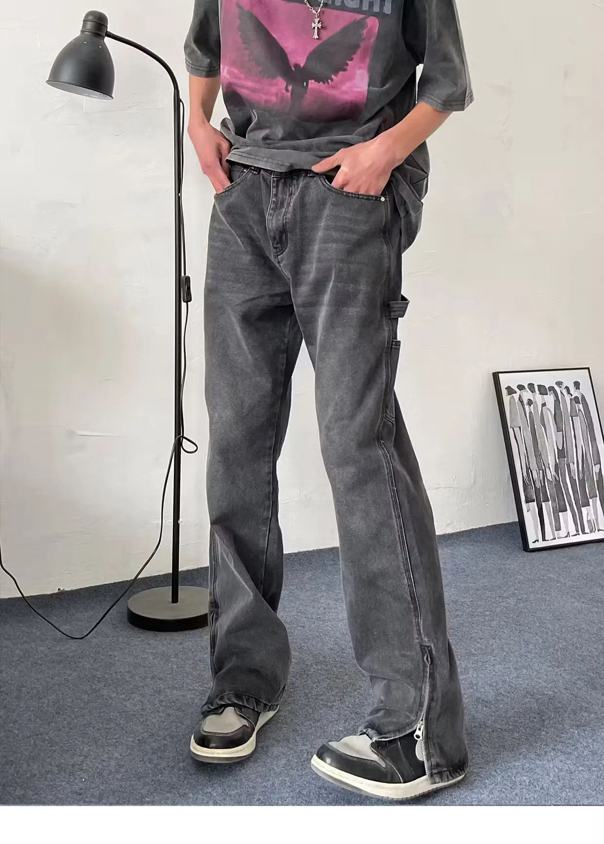 image of Vintage Punk Faded Carpenter Flared Jeans in Grey, Men's (Size 32)