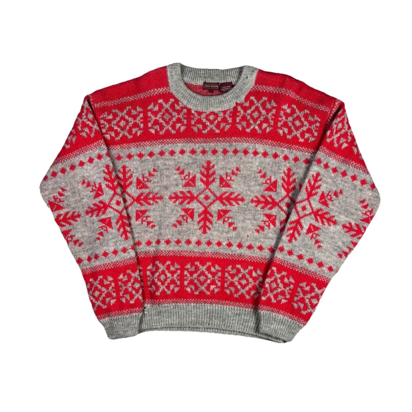 Evan Picone VINTAGE Evan Picone Knit Sweater Red Pullover Wool Snowflake Pattern Adults Large Size L / US 10 / IT 46 - 2 Thumbnail