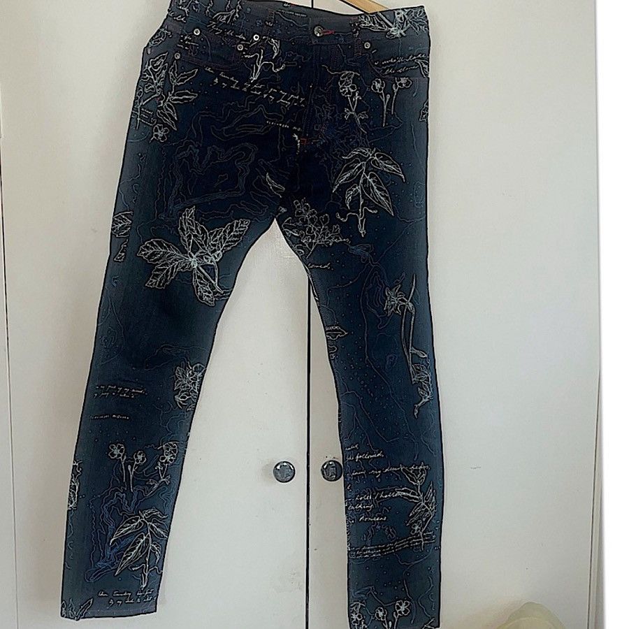 Alexander McQueen Authentic Vintage McQueen Embroidered Poetic Writing Denim Size US 31 - 1 Thumbnail