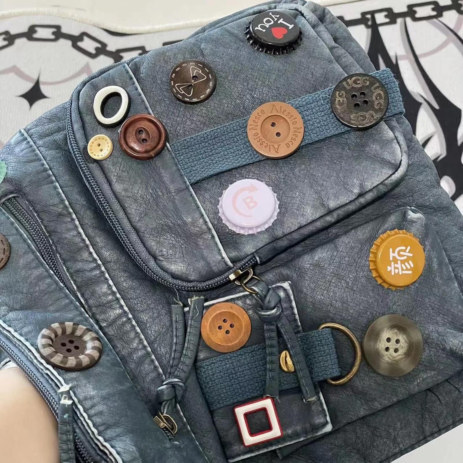 Other Patchwork Shoulder Blue PU Leeather Shoulder Bag Size ONE SIZE - 4 Thumbnail