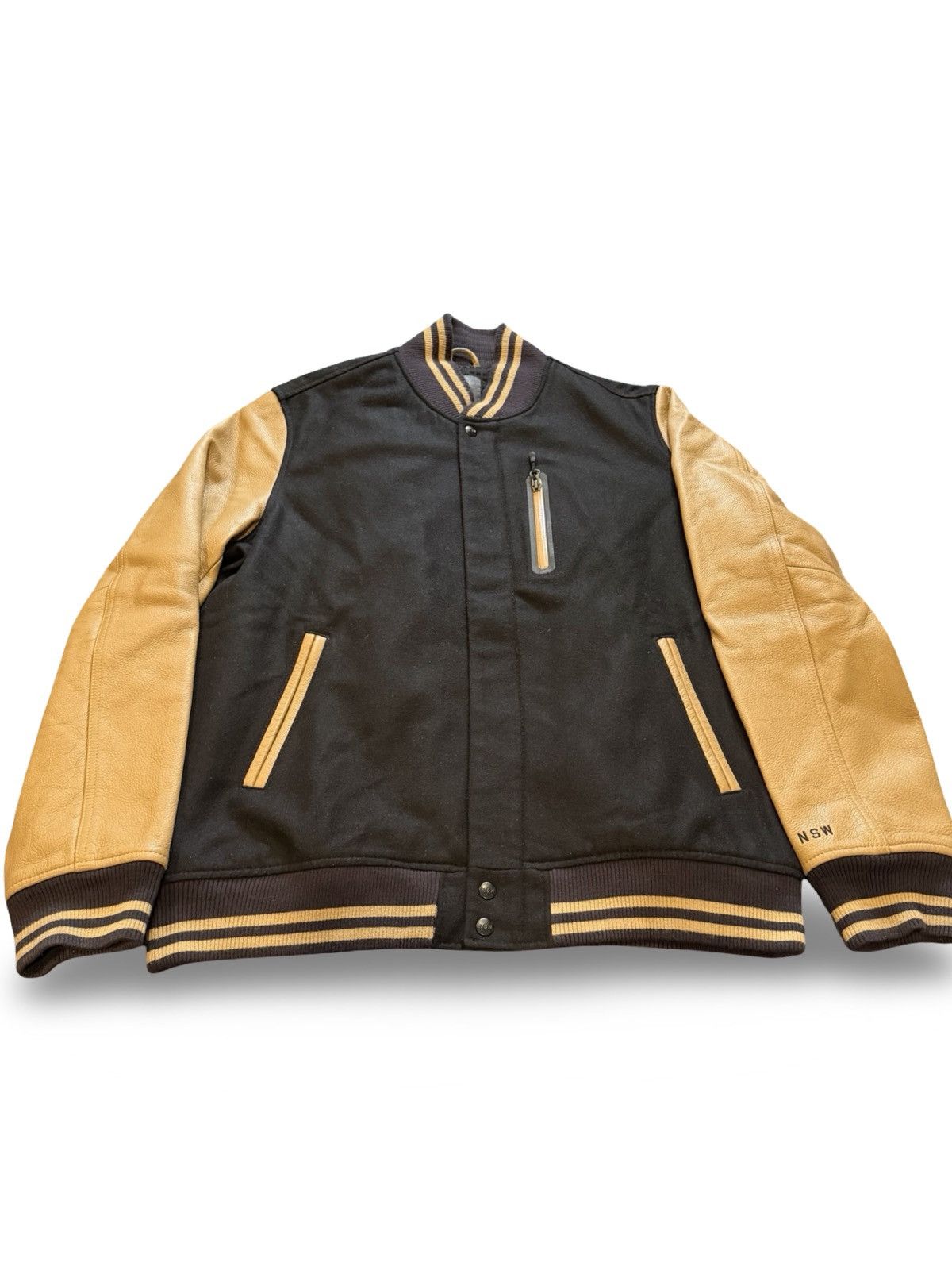 Nike Nike Men's Varsity Jacket Black/Beige Snap Zip Lined Pockets Size US XL / EU 56 / 4 - 1 Thumbnail