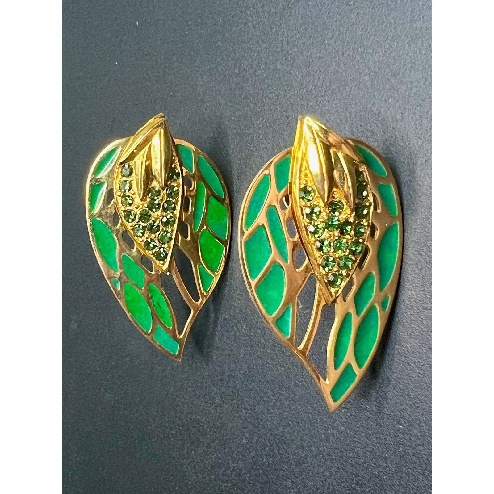 & Other Stories Berebi Golden Glower Green Rhinestone Leaf Clip Earrings Size ONE SIZE - 4 Thumbnail