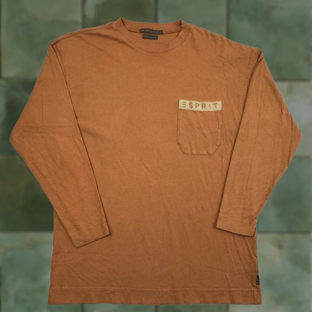 Esprit VINTAGE Esprit Long Sleeve Shirt Adult Medium Pocket Logo Hipster 80s 90s Shirt Mens Orange Cotton Crew Neck 90s Hipster Logo Pocket Size US M / EU 48-50 / 2 - 1 Thumbnail