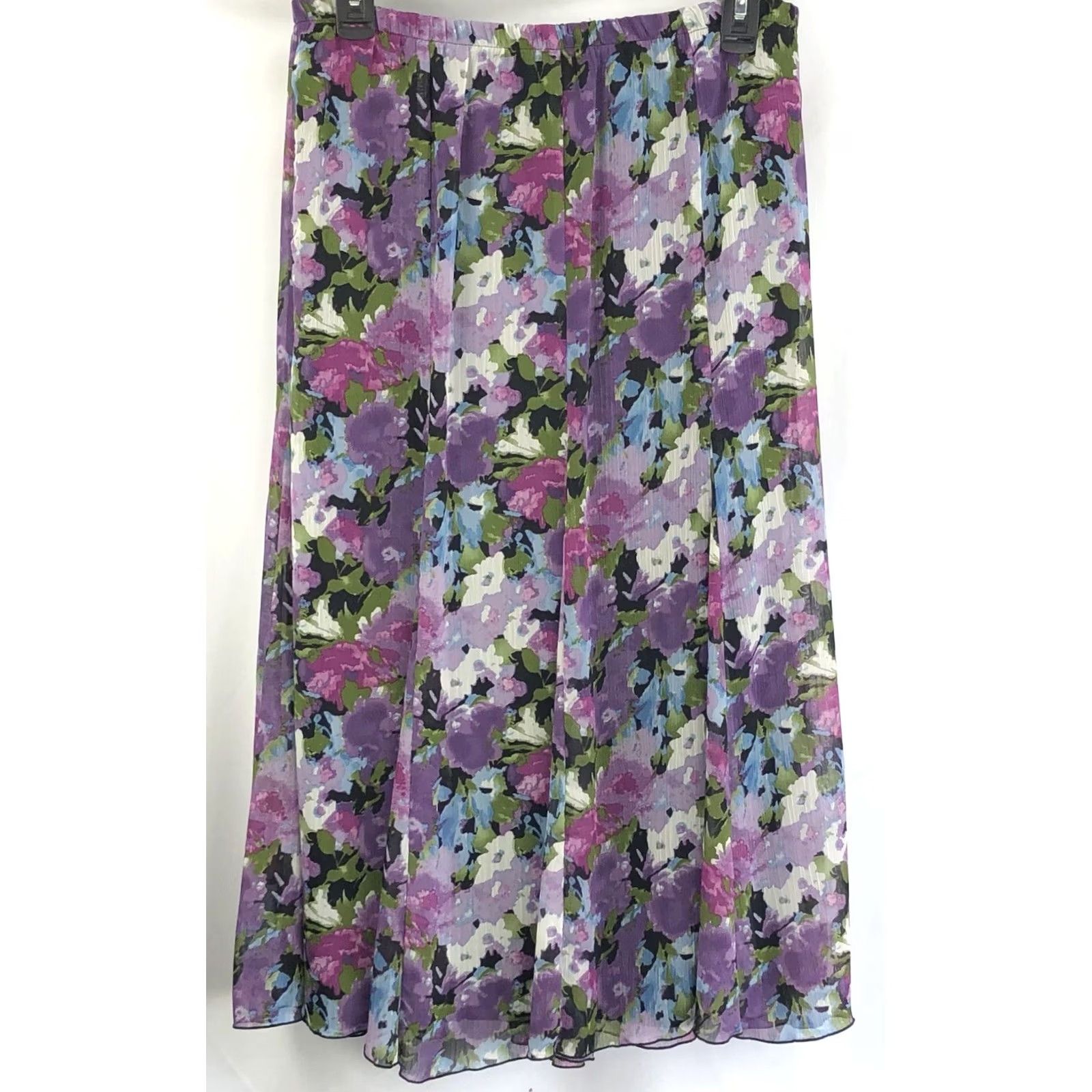 Vintage Christopher Banks Chiffon Flowy Skirt S Purple Floral Pleats Midi A-Line Womens Size 28" / US 6 / IT 42 - 4 Thumbnail