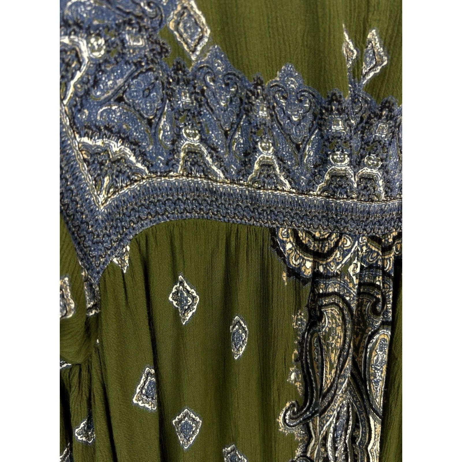 Bell Angie Blouse Womens M Green Paisley Bell Sleeve Smocked Boho Tunic Off the Shoulder Shirt Size M / US 6-8 / IT 42-44 - 6 Thumbnail