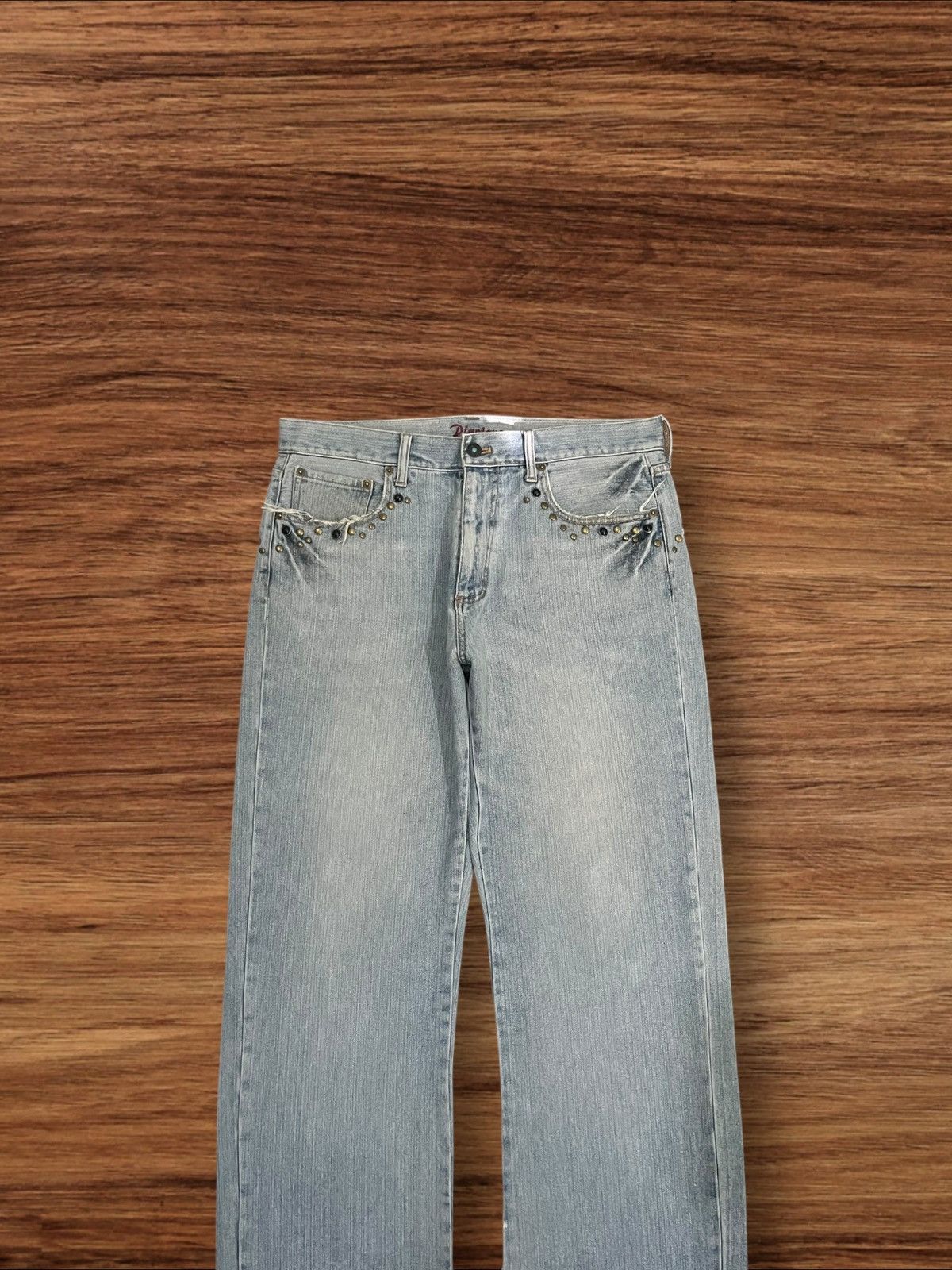Le Grande Bleu (L.G.B.) ⚡️Sick⚡️Japanese Brand Pluvious Rhinestone Frayed Leg Jeans Size US 34 / EU 50 - 3 Thumbnail