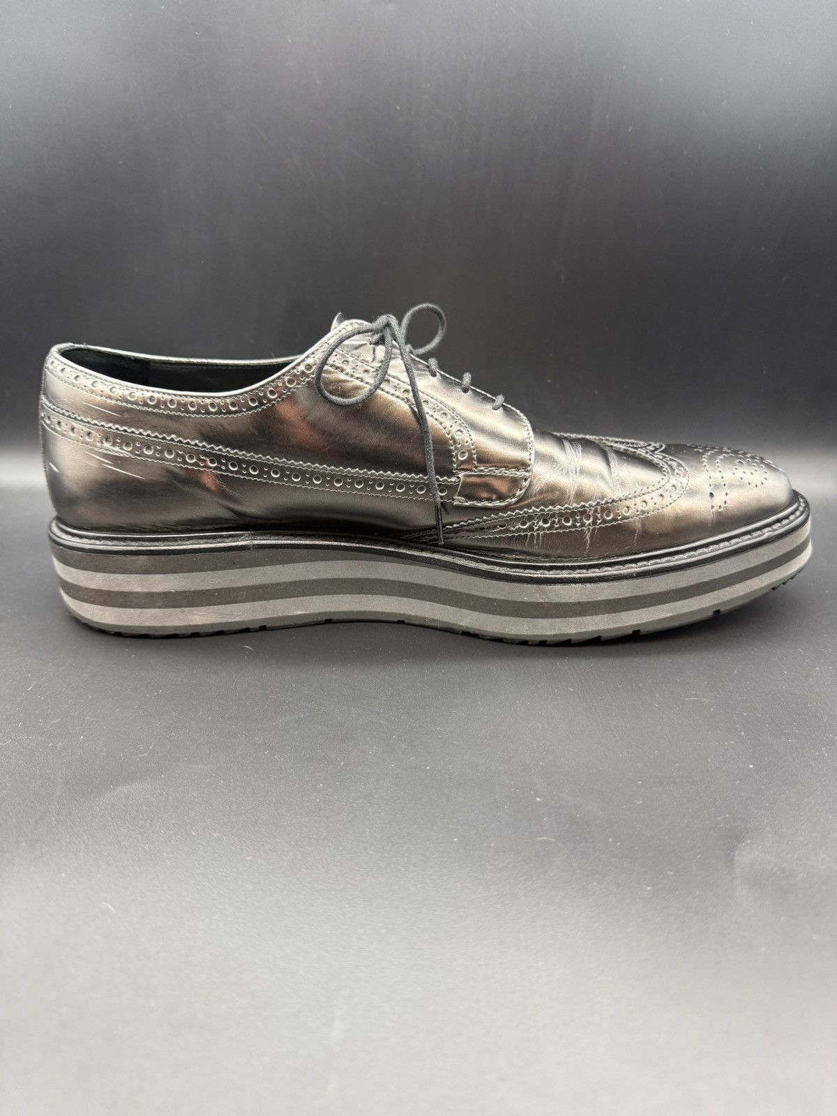 Prada PRADA Metallic Leather Platform Wingtip Brogue Oxford-US 11 Size US 11 / EU 44 - 10 Thumbnail