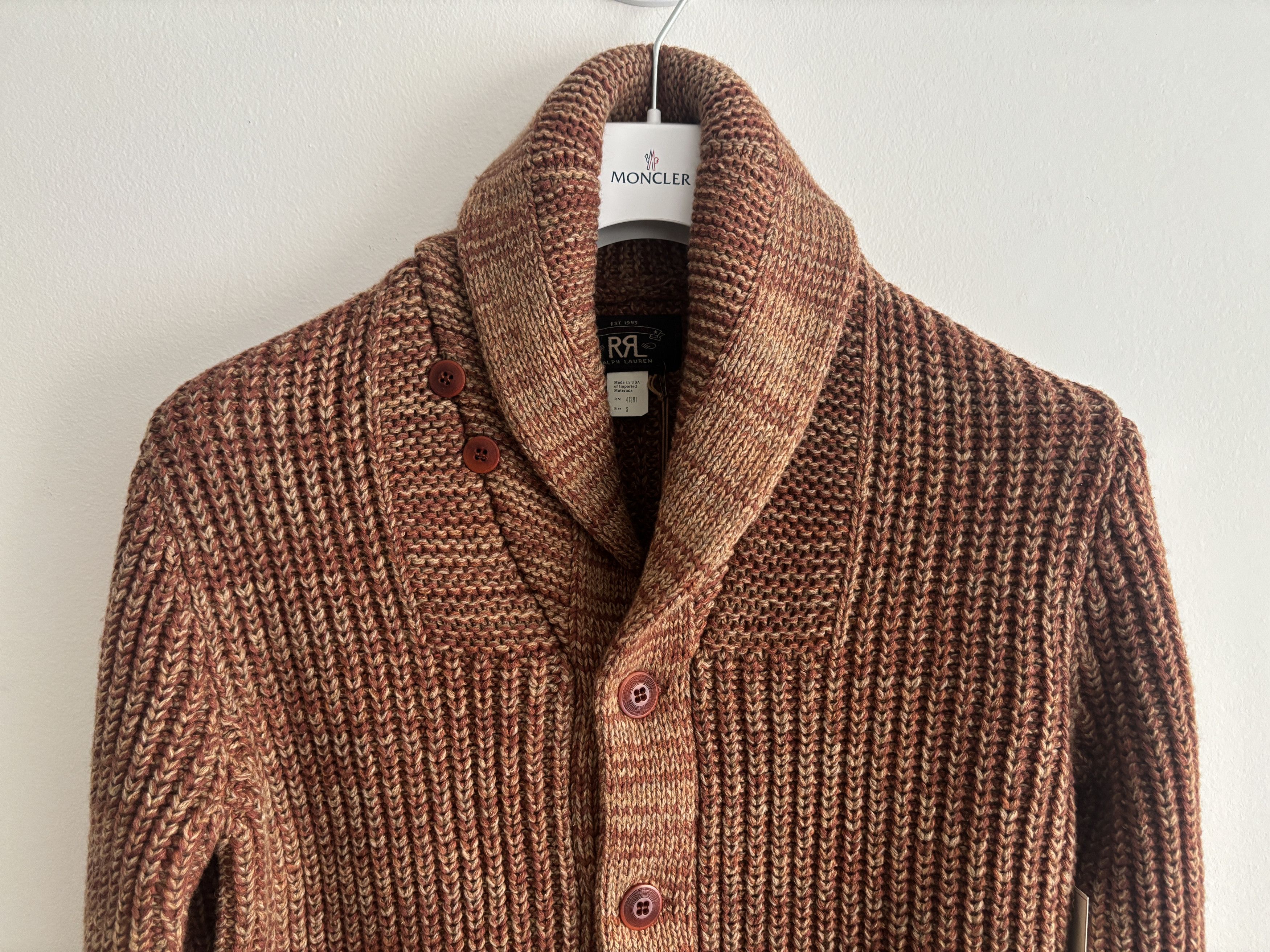 RRL Ralph Lauren BNWT Thick Rust Marl Wool Cotton Shawl Collar Cardigan MiUSA Size US S / EU 44-46 / 1 - 2 Thumbnail