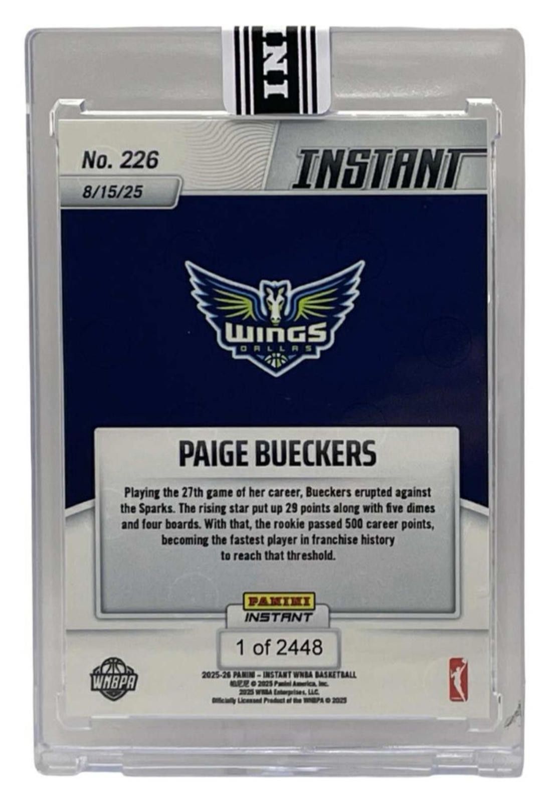 Other 2025 Panini Instant WNBA #226 Paige Bueckers Rookie (RC) Size ONE SIZE - 3 Thumbnail