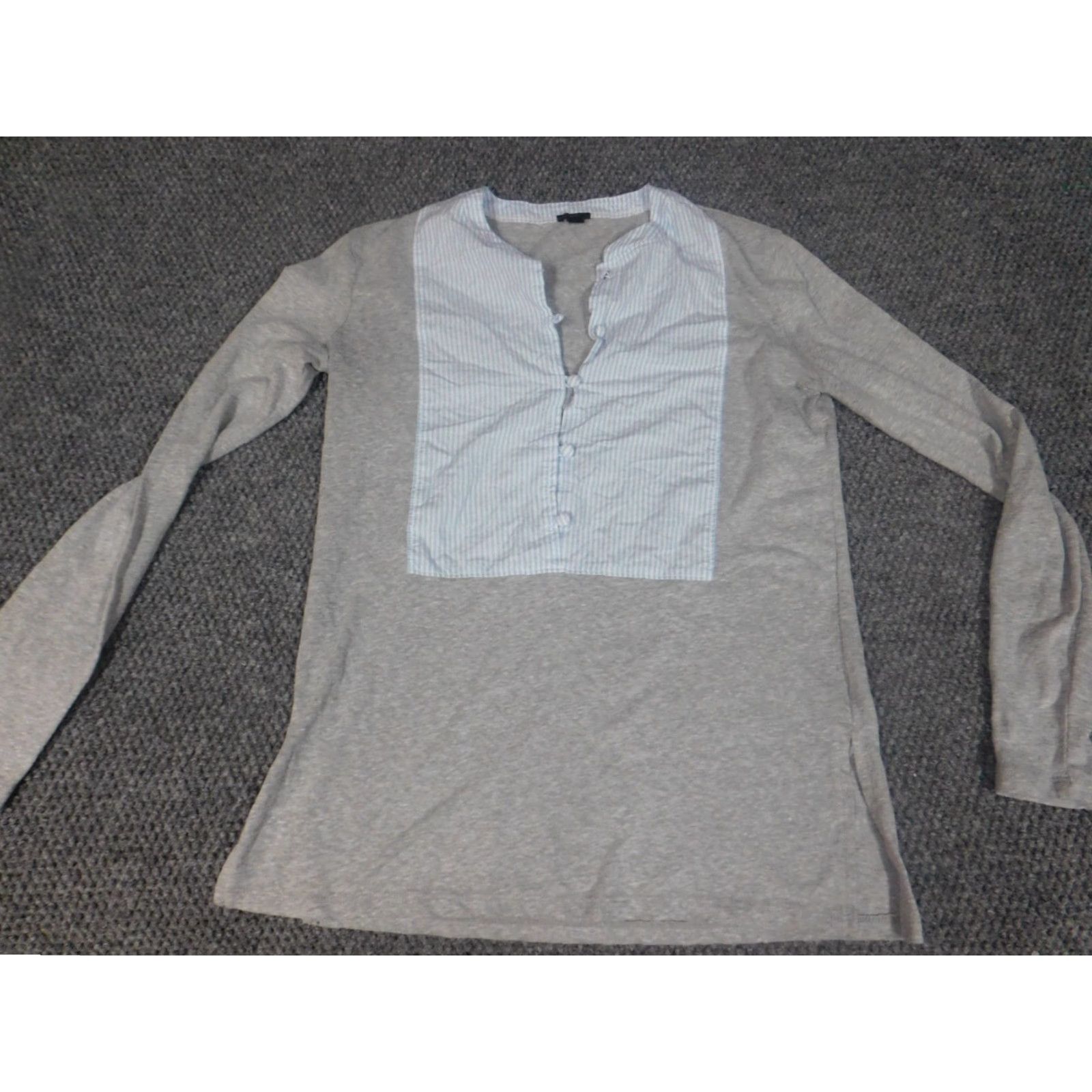 J.Crew J.CREW Blouse 2XS Womens Gray Round Neck Pull-over Button Stretch Cotton Polyester Casual Long Sleeve Regular Fit | Vintage: No Size XXS / US 00 / IT 34 - 2 Thumbnail