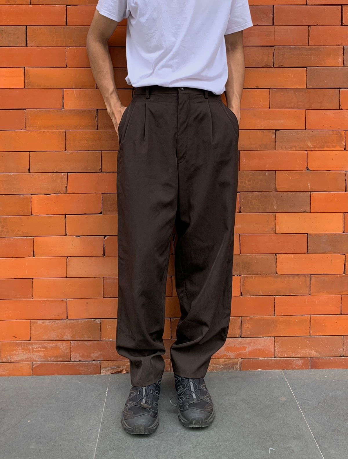 Pre-owned Comme Des Garçons Homme Deux 1990s Wool Brown Pleated Trousers