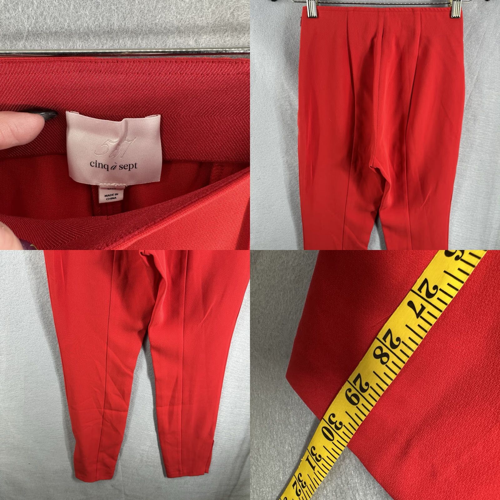 Cinq a Sept Cinq a Sept Womens Pants 00 Red Crepe Ankle Slit High Rise Zip Ruthie Quiet Lux Size 24" / US 00 / IT 34 - 8 Thumbnail