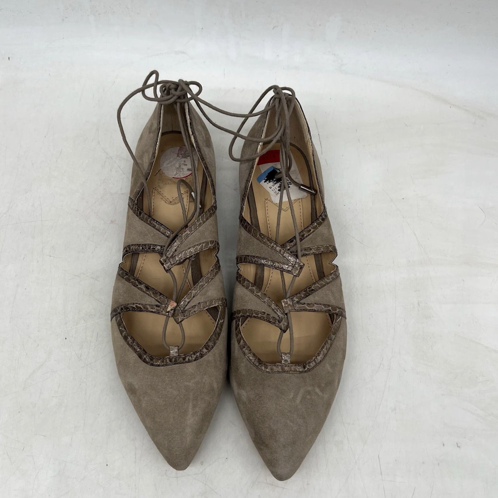 Brian Atwood Brian Atwood Flats Ankel Tie Womens Size 10 Taupe NWOT Suede Pointed Toe Lace Bow Flat Womens Size US 7.5 / IT 37.5 - 3 Thumbnail