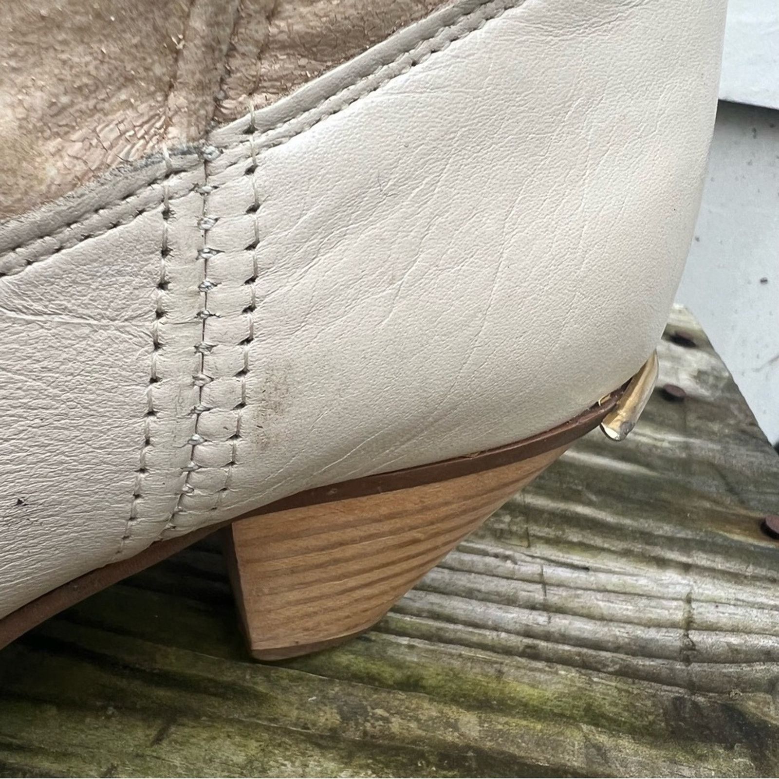 Vintage Dingo high heeled low shaft cream beige cowgirl western boot Size US 7 / IT 37 - 9 Thumbnail
