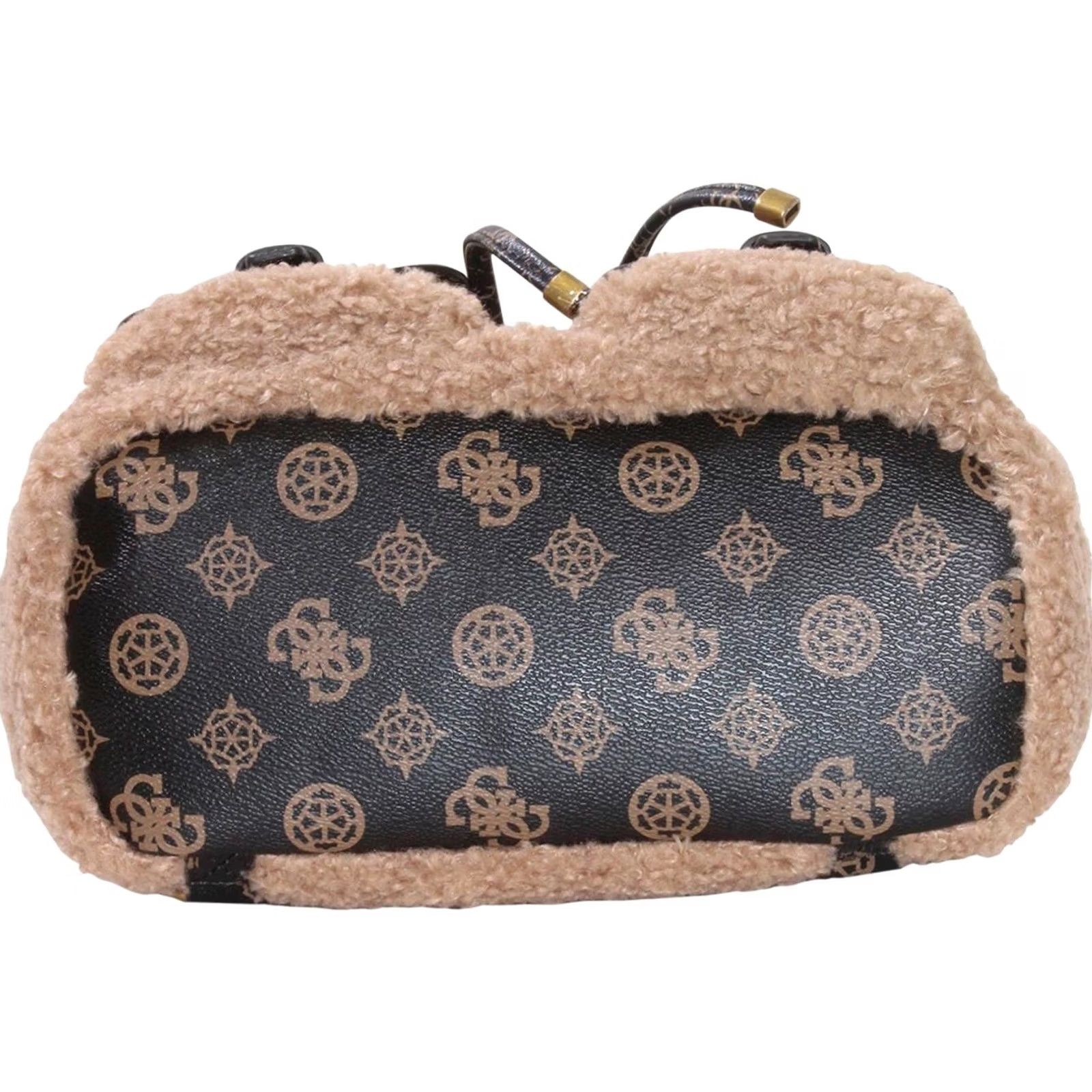 Guess VINTAGE Guess Women's No-Limit Flap Backpack Faux Fur Bag Mocha Multi Size ONE SIZE - 3 Thumbnail