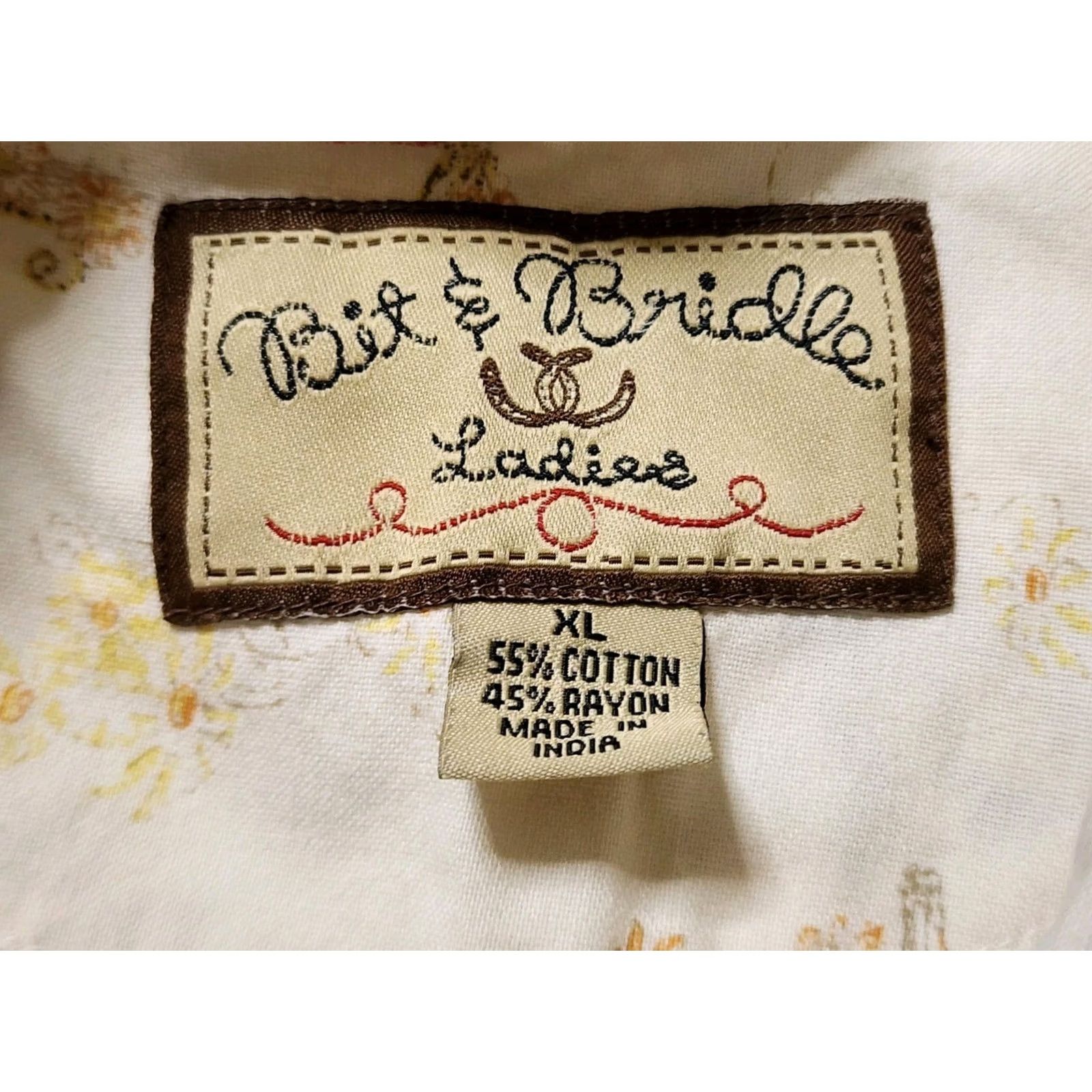 Vintage VINTAGE Bit & Bridle American Flag Button Down Shirt Patriotic Womens XL Beige Cotton Blend Short Sleeve Collared Button-Up Shirts Size XL / US 12-14 / IT 48-50 - 4 Thumbnail