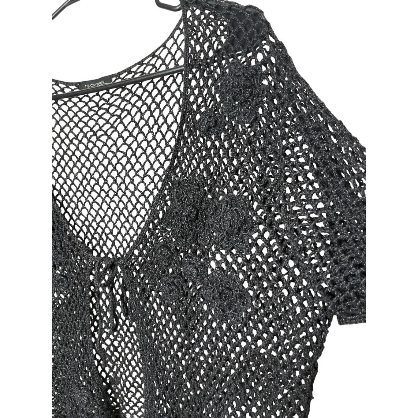 Other T & Company Black Crochet Cropped Tie Front Cardigan Size La Size L / US 10 / IT 46 - 6 Thumbnail