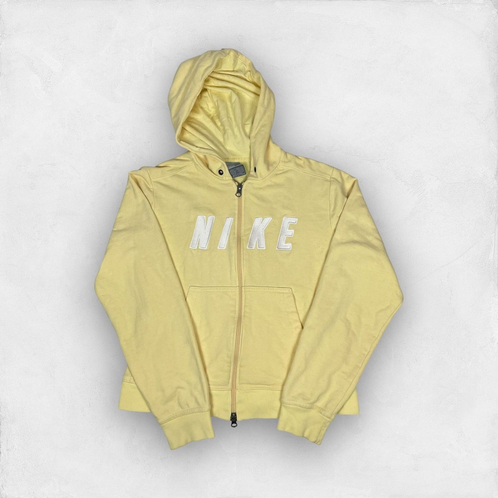 Nike × Vintage Nike Women Yellow Spellout Long Sleeve Full Zip Hoodie Small Size S / US 4 / IT 40 - 1 Thumbnail