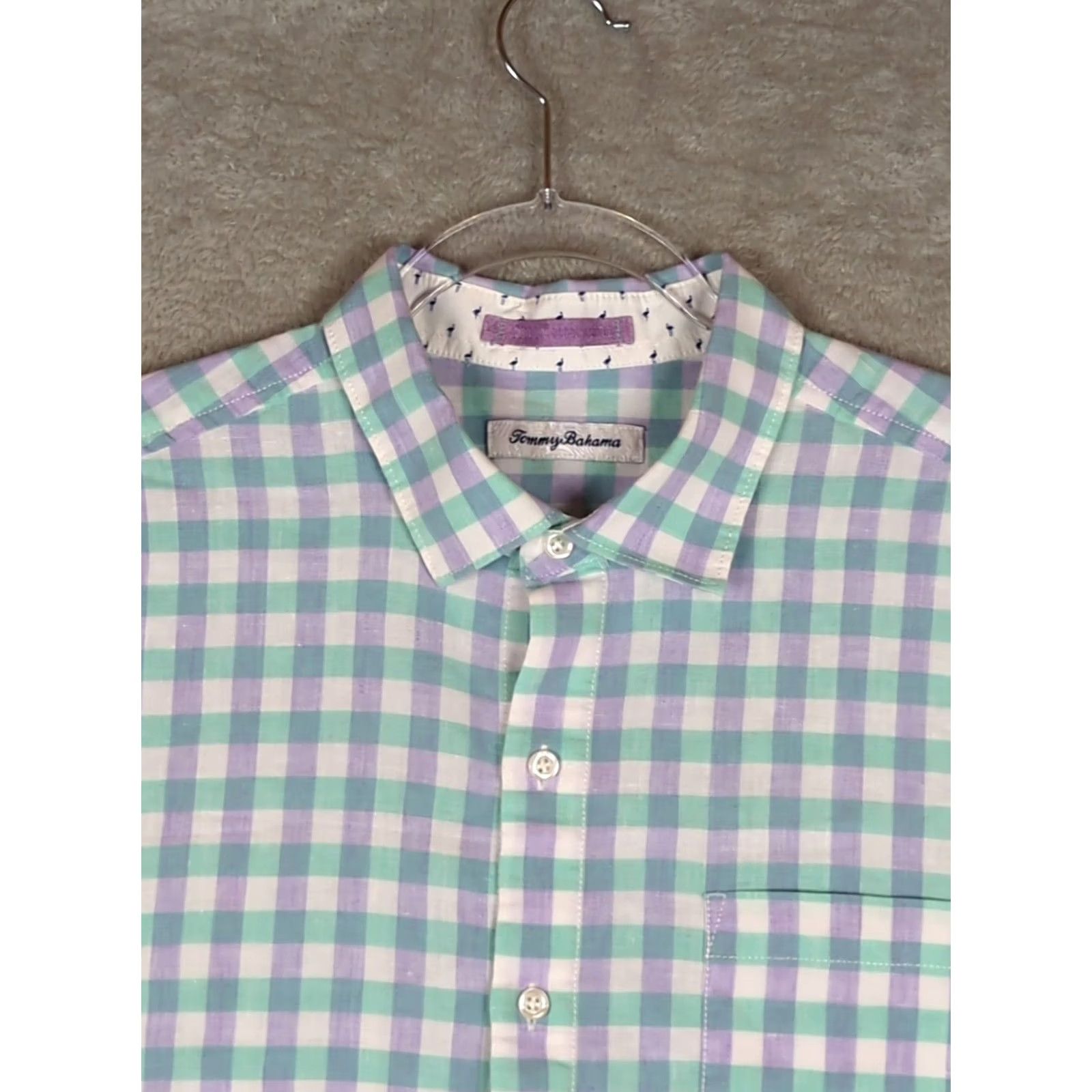 Tommy Bahama Tommy Bahama Shirt Mens Size L Lavender/green Linen/ Cotton Blend Short Sleeve Button Up Size US L / EU 52-54 / 3 - 3 Thumbnail