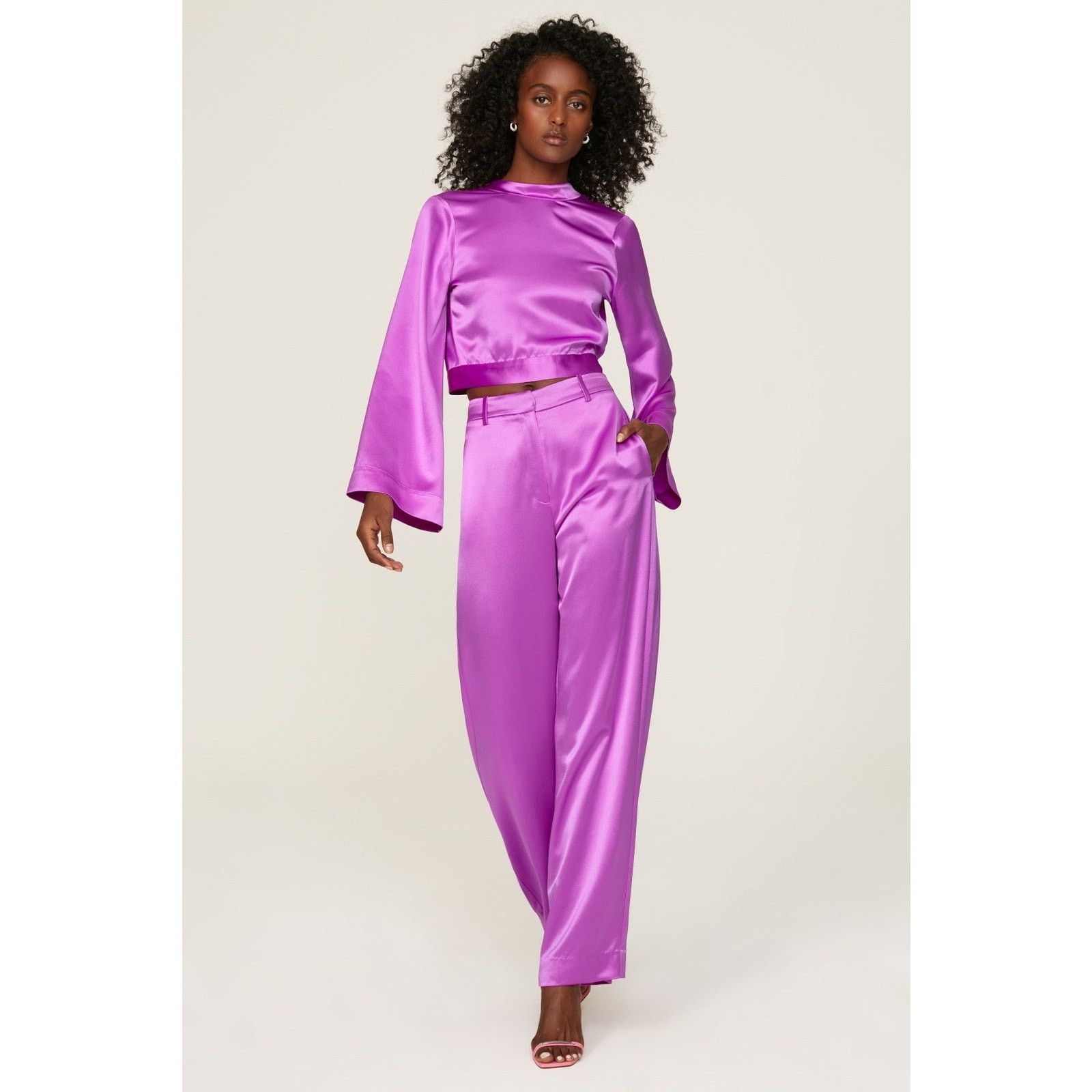 Anthropologie Something Navy Silky Wide Leg Trousers Pink 16 Size 38" / US 16 / IT 52 - 3 Thumbnail