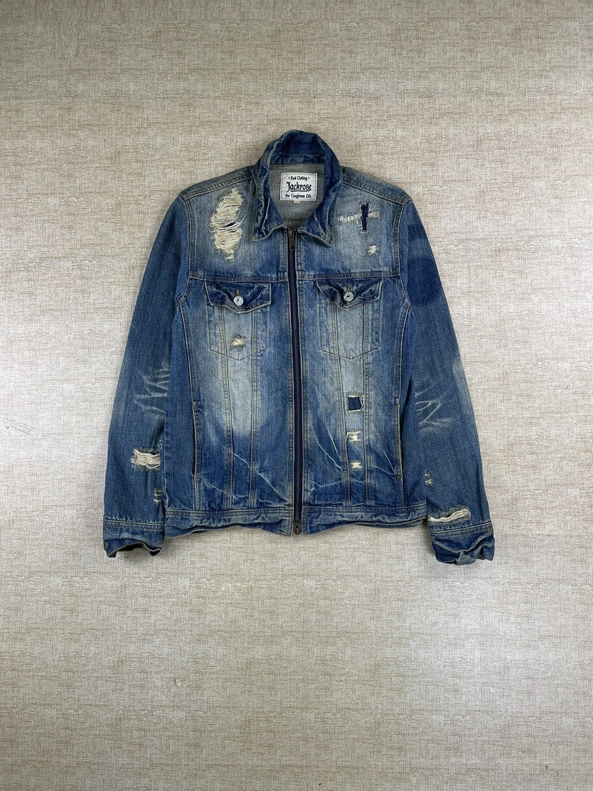 If Six Was Nine × Vintage VINTAGE JACKROSE PUNK Style Distressed Denim Jacket Size US M / EU 48-50 / 2 - 1 Thumbnail