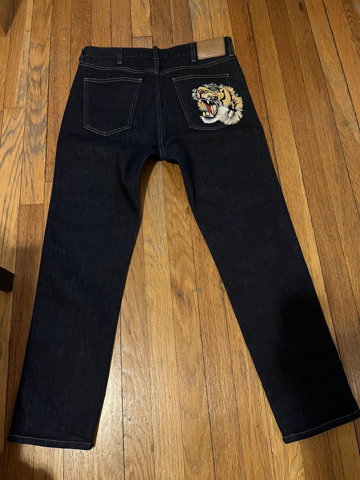 Image of Gucci Tiger Selvedge Denim Jeans- Size 34 in Blue, Men's