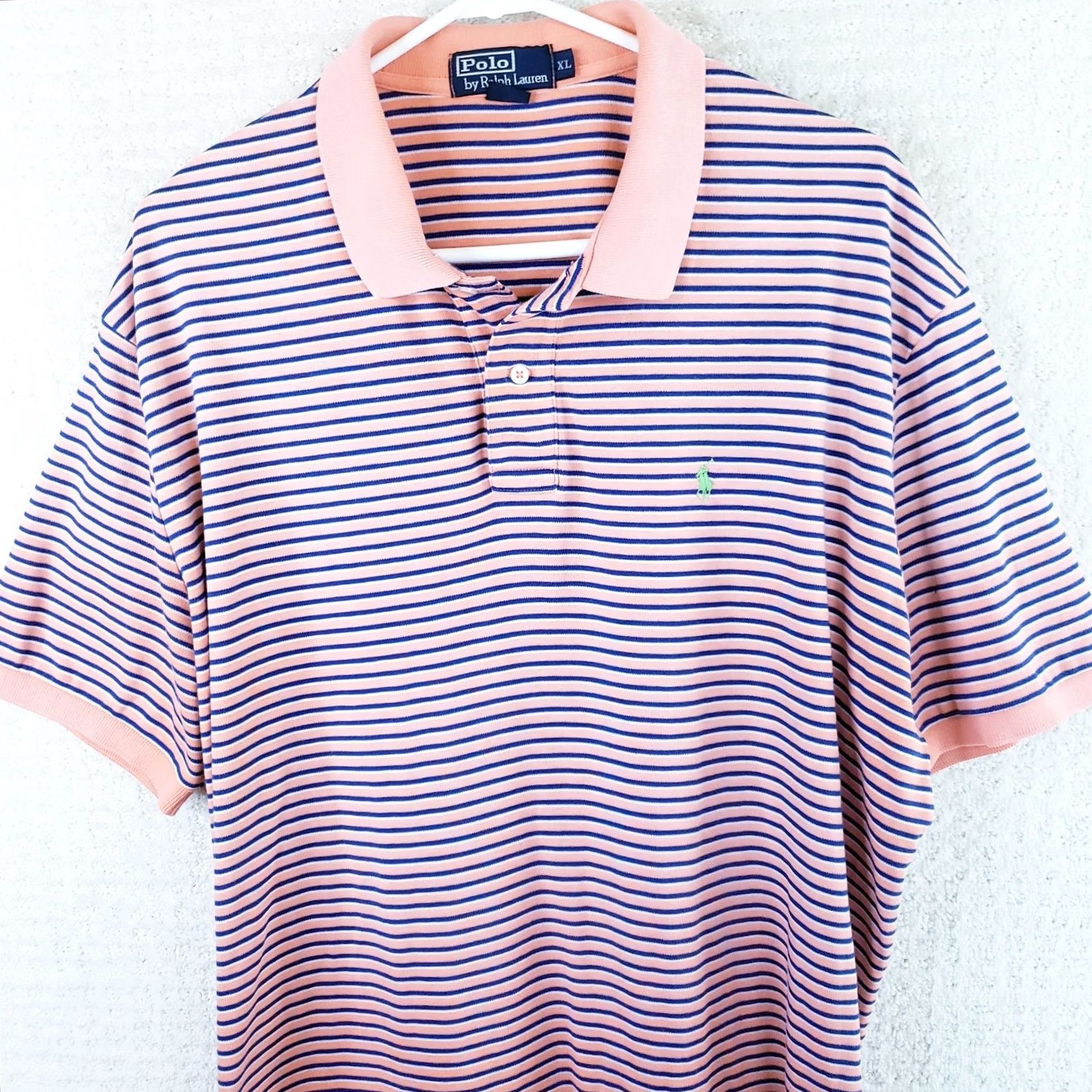 Polo Ralph Lauren Polo Ralph Lauren Polo Shirt XL Mens Coral Blue Striped Green Pony 100% Cotton Size US XL / EU 56 / 4 - 2 Thumbnail
